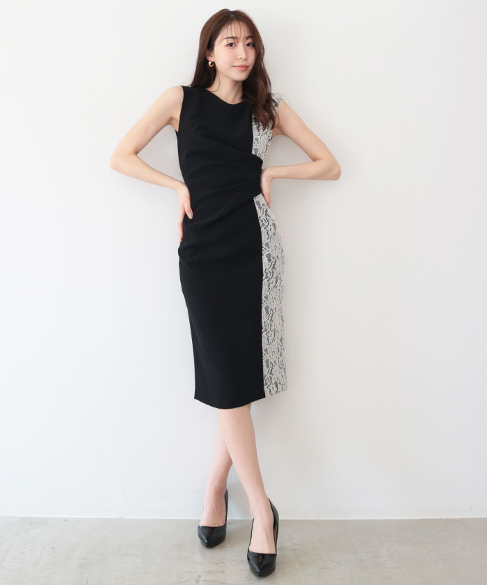 【Self Portrait】ブラウン レースインサート ベルト ドレス Self-Portrait / セルフポートレート | レース フローラル