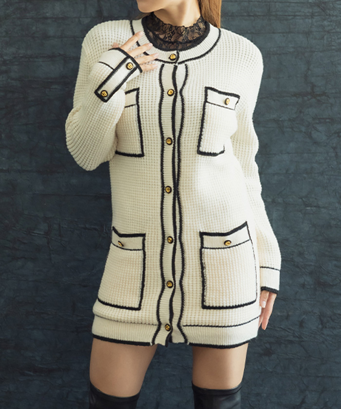 Eimee Law ラッフルバイカラーニットカーデ Eimee Law（エイミーロウ）の「ラッフルバイカラーニットカーデ