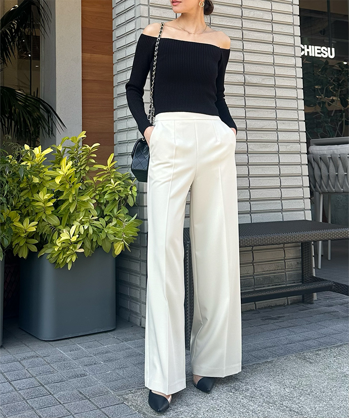 美品・2024年春夏・現行品　DeuxiemeClasse オフショルダーニット Re:EDIT ニット セーター 「2024 SUMMER COLLECTION」ブラ紐を