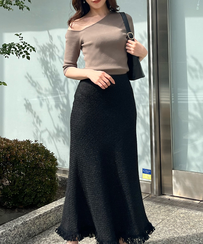 Y s ブラック アシンメトリーニット GRANCY】ZipDesign Asymmetry Knit / ジップデザイン