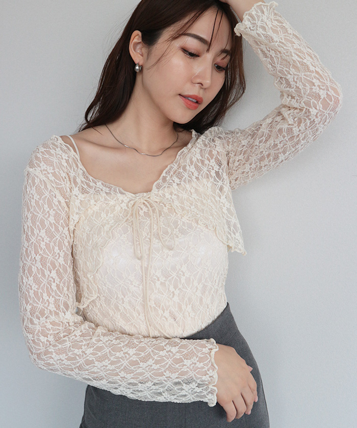 mideal ミックスカラーレースアップカーディガン mix color cardigan / ミックスカラーカーディガン