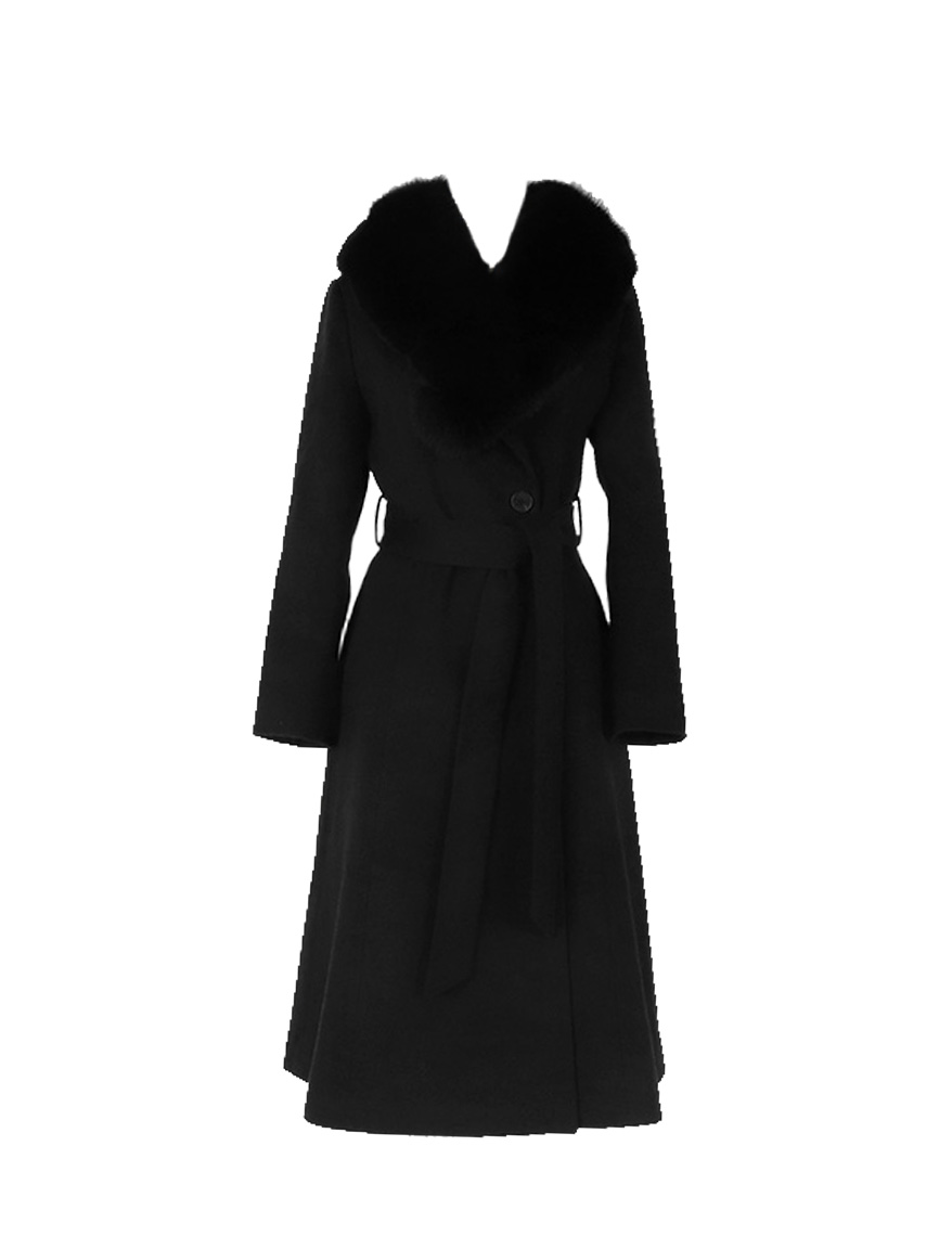Fox Fur × Cashmere Blend Wool Coat