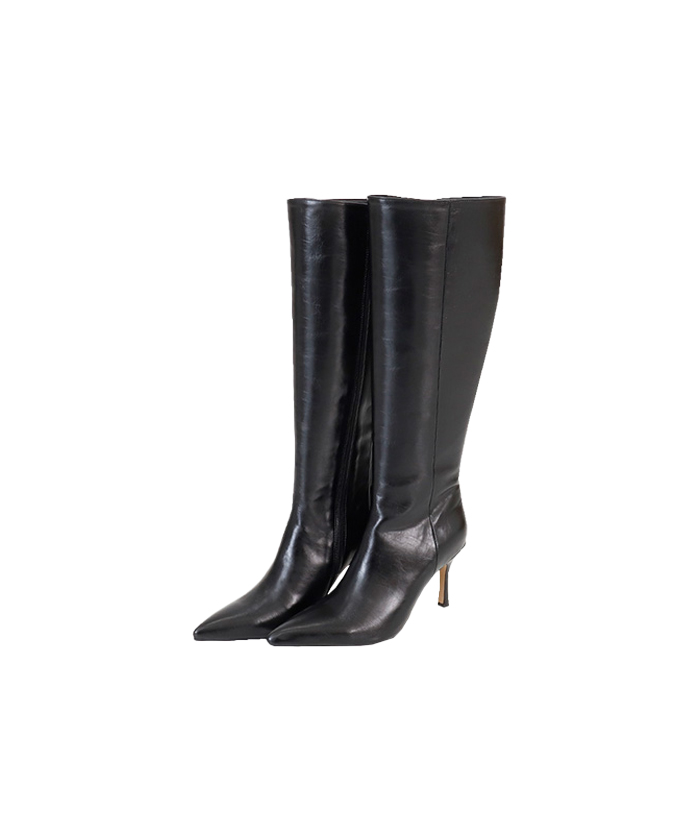 Leather pull zip long boots