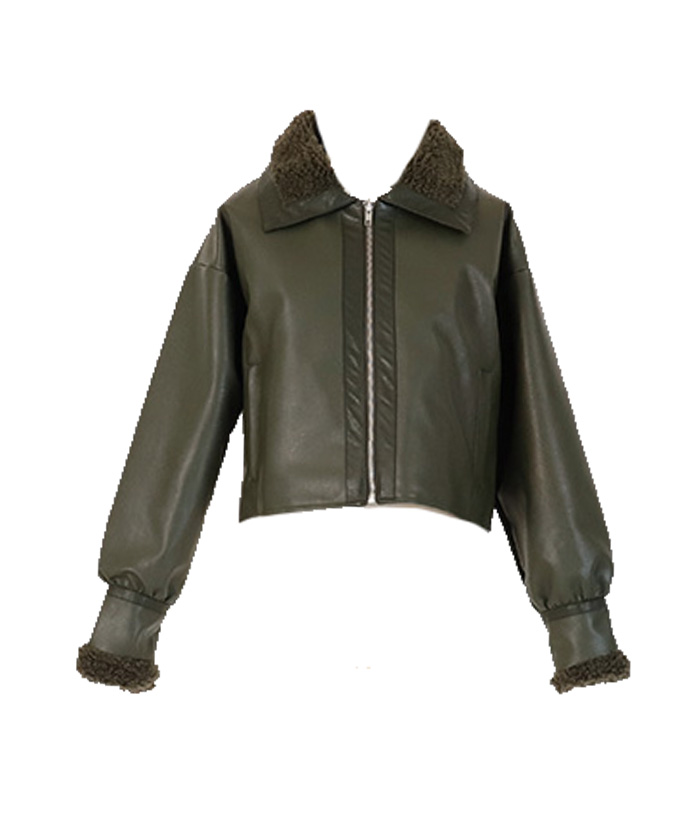 Piping leather padded jacket