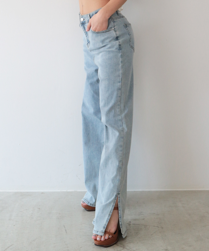 Side slit wide jeans
